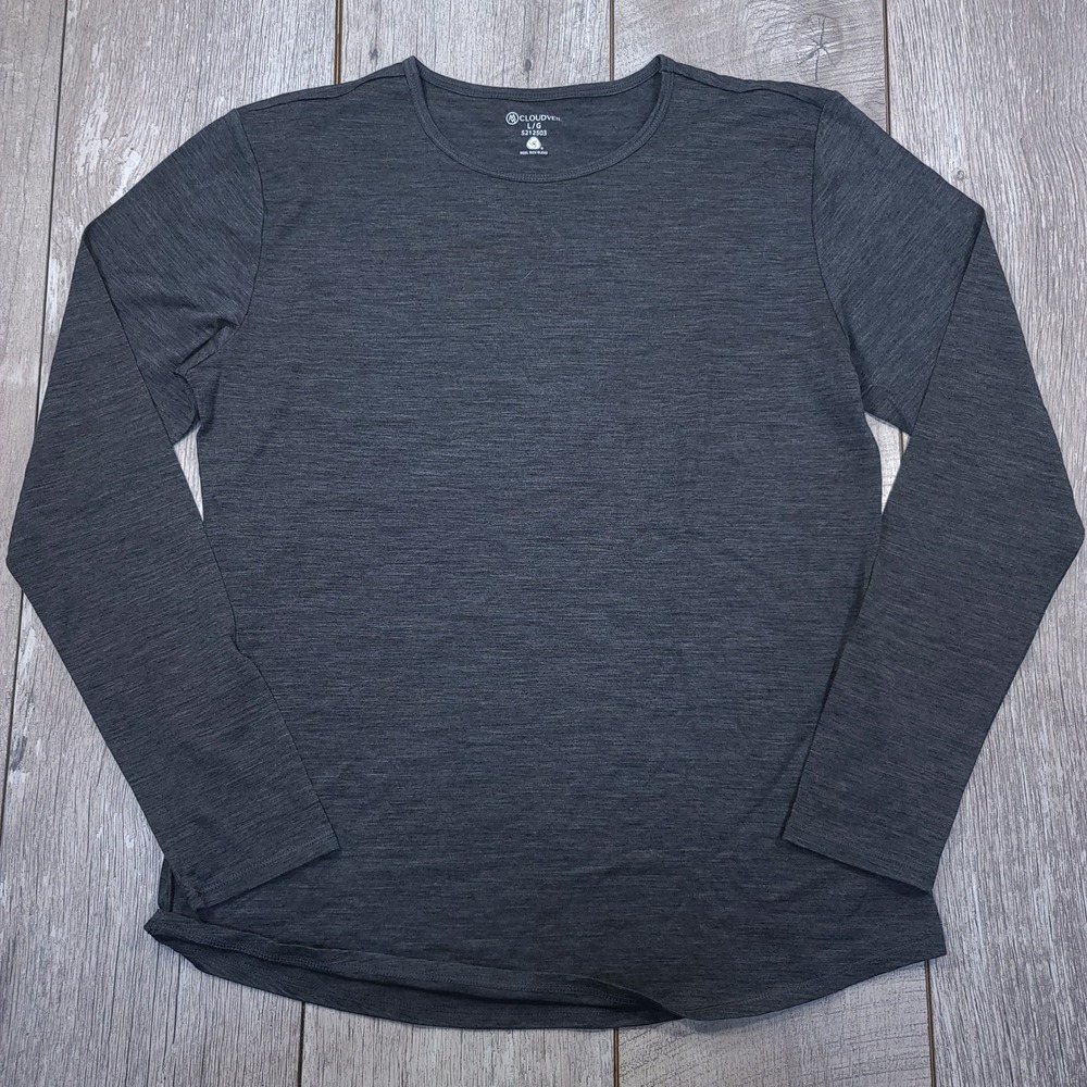 Cloudveil Base Layer Top Women Large Charcoal Grey Merino Wool Long Sleeve Shirt